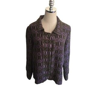 Clay Top Women's Size Medium Green Purple Long Sleeve Button Up